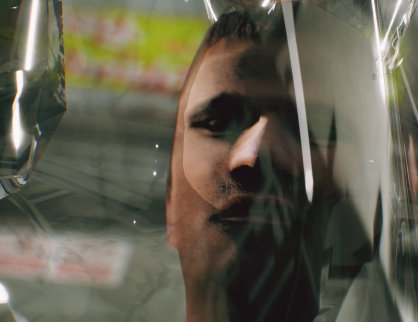 Proxy of Control — a face behind creased plastic